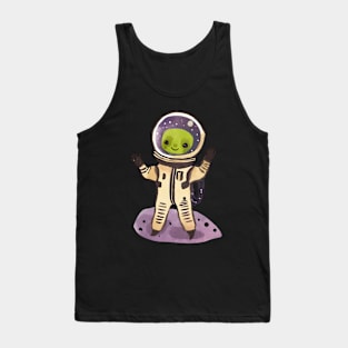 Happy Alien Astronaut Waving in Spacesuit Tank Top